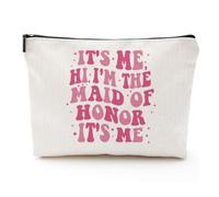It's Me Hi I'm The Maid of Honor Canvas Makeup Bag - Bridal Party Gifts for Bridesmaids, Bachelorette Party Favor, Wedding Accessories, Cosmetic Pouch for Women
