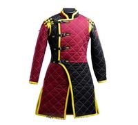 Its Medievals Two Ton Ylo Trimm Gambeson Thick Padded Quilted Jacket Cotton Aketon for Renaissance Cosplay Costumes, Burgundy&black, Large
