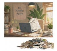 It's Monday Again Cat Cartoon Wooden Jigsaw Puzzle 300 Pieces for Adults | A screen-free tabletop activity: easier piece organisation at home.