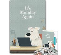 It's Monday Again - Dog at Desk Wooden Jigsaw 1000 Pieces, Adult Puzzle | A screen-free tabletop activity - easier piece organisation at home.