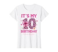It's My 10th Birthday Girl Pink Leopard Bow Double Digits Value Graphic T-Shirt, Women, White, L