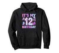 It's My 12th Birthday Butterfly Theme 12 Year Old Party Girl Pullover Hoodie