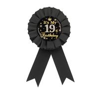 It's My 19th Birthday Tinplate Badge Pin, Gold Diamond Happy 19th Birthday Button Pin, Nineteen Birthday Black Rosette Award Ribbon Pin for Women, Brooch Buttons for 19 Years Old Birthday Party