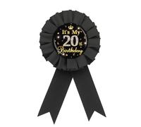 It's My 20th Birthday Tinplate Badge Pin, Gold Diamond Happy 20th Birthday Button Pin, Twenty Birthday Black Rosette Award Ribbon Pin for Women, Brooch Buttons for 20 Years Old Birthday Party