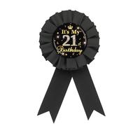 It's My 21st Birthday Tinplate Badge Pin, Gold Diamond Happy 21st Birthday Button Pin, 21 & Fabulous Birthday Black Rosette Award Ribbon Pin for Women, Brooch Buttons for Twenty One Years Old