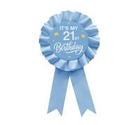 It's My 21th Birthday Tinplate Badge Pin Blue Satin Fabric 21 Year Old Birthday Themed Button Pin Party Decorations Award Ribbon Badge YHEZXUN