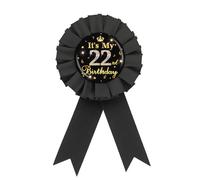 It's My 22nd Birthday Tinplate Badge Pin, Gold Diamond Happy 22nd Birthday Button Pin, Twenty Two Birthday Black Rosette Award Ribbon Pin for Women, Brooch Buttons for 22 Years Old Birthday Party