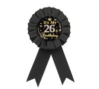 It's My 26th Birthday Tinplate Badge Pin, Gold Diamond Happy 26th Birthday Button Pin, Twenty Six Birthday Black Rosette Award Ribbon Pin for Women, Brooch Buttons for 26 Years Old Birthday Party