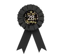 It's My 28th Birthday Tinplate Badge Pin, Gold Diamond Happy 28th Birthday Button Pin, Twenty Eight Birthday Black Rosette Award Ribbon Pin for Women, Brooch Buttons for 28 Years Old Birthday Party
