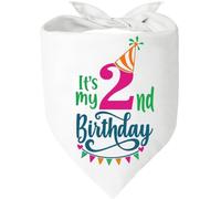 It's My 2nd Birthday Dog Bandana, Second Birthday Dog Bandana Pink Pattern White Pet Scarf Puppy 2nd Bday Party Celebration Dogs Outfit Accessories Photo Prop for Medium Large Dogs