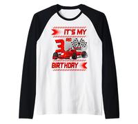 It's My 3rd Birthday Race Car Party Outfit 3 Year Old Boys Raglan Baseball Tee