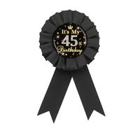 It's My 45th Birthday Tinplate Badge Pin, Gold Diamond Happy 45th Birthday Button Pin, Forty Five Birthday Black Rosette Award Ribbon Pin for Women, Brooch Buttons for 45 Years Old Birthday Party