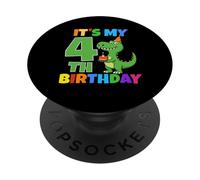 It's My 4th Birthday Dinosaur T-Rex 4 Year Old Boy Funny PopSockets Adhesive PopGrip