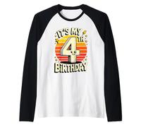 It's My 4th Birthday Fun Retro Design for Kids Raglan Baseball Tee