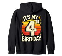 It's My 4th Birthday Fun Retro Design For Kids Zip Hoodie
