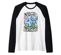 It's My 4th Birthday Robot Soccer Fun Raglan Baseball Tee