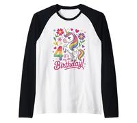 It's My 4th Birthday Unicorn Rainbow Celebration Raglan Baseball Tee