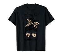 It's My 57th Birthday Happy 57 Years Old Messy Bun Leopard Value Graphic T-Shirt, Men, Black, S