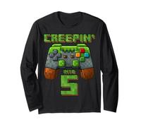 It's My 5th Birthday Boy Gamer Creepin’ Into 5 Gamer Pixel Long Sleeve T-Shirt
