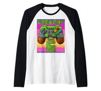 It's My 6th Birthday Boy Gamer Creepin’ Into 6 Gamer Pixel Raglan Baseball Tee