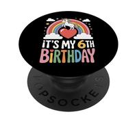 It's My 6th Birthday Unicorn Rainbow Girls Party PopSockets Adhesive PopGrip