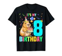 Its My 8th Birthday Capybara Rainbow Funny 8 Year Old Bday T-Shirt