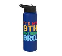 It's My 9th Birthday Bro Funny Birthday Party Distressed Stainless Steel Insulated Water Bottle
