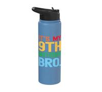 It's My 9th Birthday Bro Funny Birthday Party Distressed Stainless Steel Insulated Water Bottle