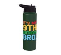 It's My 9th Birthday Bro Funny Birthday Party Distressed Stainless Steel Insulated Water Bottle