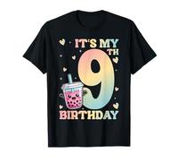 It's My 9th Birthday Bubble Boba Tea Party 9 Year Old Girl T-Shirt