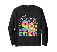 Its My 9th Birthday Capybara Rainbow Funny 9 Year Old Bday Long Sleeve T-Shirt