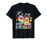 Its My 9th Birthday Capybara Rainbow Funny 9 Year Old Bday T-Shirt