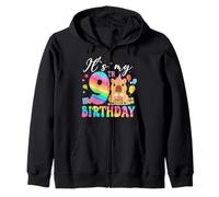 Its My 9th Birthday Capybara Rainbow Funny 9 Year Old Bday Zip Hoodie