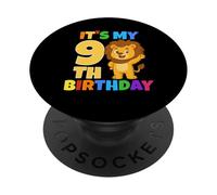 It's My 9th Birthday Lion Safari Jungle Theme Party Age 9 PopSockets Adhesive PopGrip