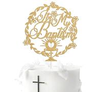 It's My Baptism Cake Topper, Christening Cross, First Holy Communion, Religious Baptism Baby Shower 1st Birthday Party Decorations Supplies, Gold Glitter