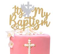 It's My Baptism Cake Topper, First Holy Communion, Cross Dove Blessing this Child, Religious Confirmation First Birthday Christening Baby Shower Party Decorations Supplies, Gold and Silver Glitter