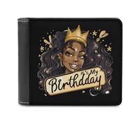 It's My Birthday African American Afro Woman Men's Bifold Wallet Slim Cash Card Holder Leather Purse