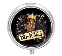 It's My Birthday African American Afro Woman Pill Box 3 Compartment Small Portable Medicine Case Pill Organizer for Pocket Purse