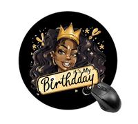 It's My Birthday African American Afro Woman Round Mouse Pad with Non Slip Rubber Base Waterproof Mousepad for Laptop Computer Office