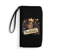 It's My Birthday African American Afro Woman Wristlet Wallets for Men Women Leather Long Wallet Credit Card Clutch with Cord
