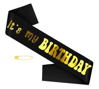 "It's My BIRTHDAY" Birthday Sash with Gold Foil, Black Funny Birthday Sash for Women Men Official Teenager Sweet 16, 18th 21st 30th 40th 50th Birthday Party Ideas, Gifts, Jokes and Favors