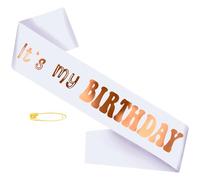 "It's My BIRTHDAY" Birthday Sash with Rose Gold Foil, White Funny Birthday Sash for Women Girls Official Teenager Sweet 16, 18th 21st 30th 40th 50th Birthday Party Ideas, Gifts, Jokes and Favors