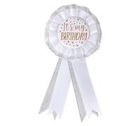 It's My Birthday Brooch Pin, Satin Fabric Happy Birthday Button Apparel Pin Award Ribbon Badge Celebration Accessory for Women Men Prize Party Decoration Gift (White)