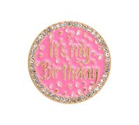 It's My Birthday Brooch Pink Round Badge Lapel Pin with Rhinestones Birthday Party Wedding Decoration, Metal, no gemstone