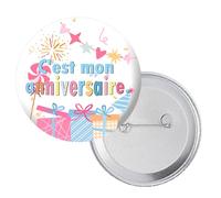 It's My Birthday Buttons 2.3'' Round Birthday Badge Pin Happy Birthday Brooches Badge for Boys Girls Gifts Party Decorations Supplies 4pcs(Color2, French)