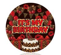 Its My Birthday Pin, 2.3in/5.8cm Cherry Leopard Print Theme Happy Birthday Button Badge with Leopard Cherry Lip Print Patterns for Girls Party Celebrations Decoration Supplies