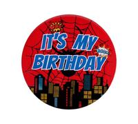 It's My Birthday Pin, 2.3in Spider Web Happy Birthday Badge Pin Red & Blue Round Button for Women Men Boys Girls Kids Themed Celebrations Party Favors and Decorations