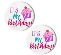 It's My Birthday Pin, 2 Pcs Tinplate Happy Birthday Badge Button Pin for Girls, Women, Boys, Party Decorations (Pink, 2.3 Inch), Multi-colored, S