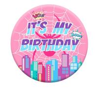 It's My Birthday Pin, 5.8cm/2.3in Spider Web Happy Birthday Badge Brooch Colorful Round Button for Cartoon Themed Party Supplies