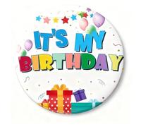 It's My Birthday Pin Badge 2.3 Inch Round Colorful Tinplate Brooch